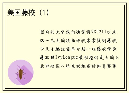 美国藤校（1）